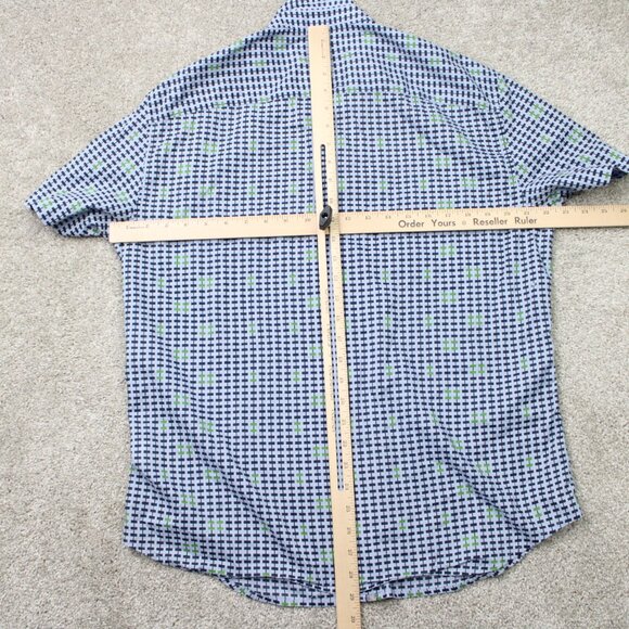 A/X Armani Exchange Shirt Mens Large Blue Geometric Cotton Short Sleeve Button - Picture 10 of 13
